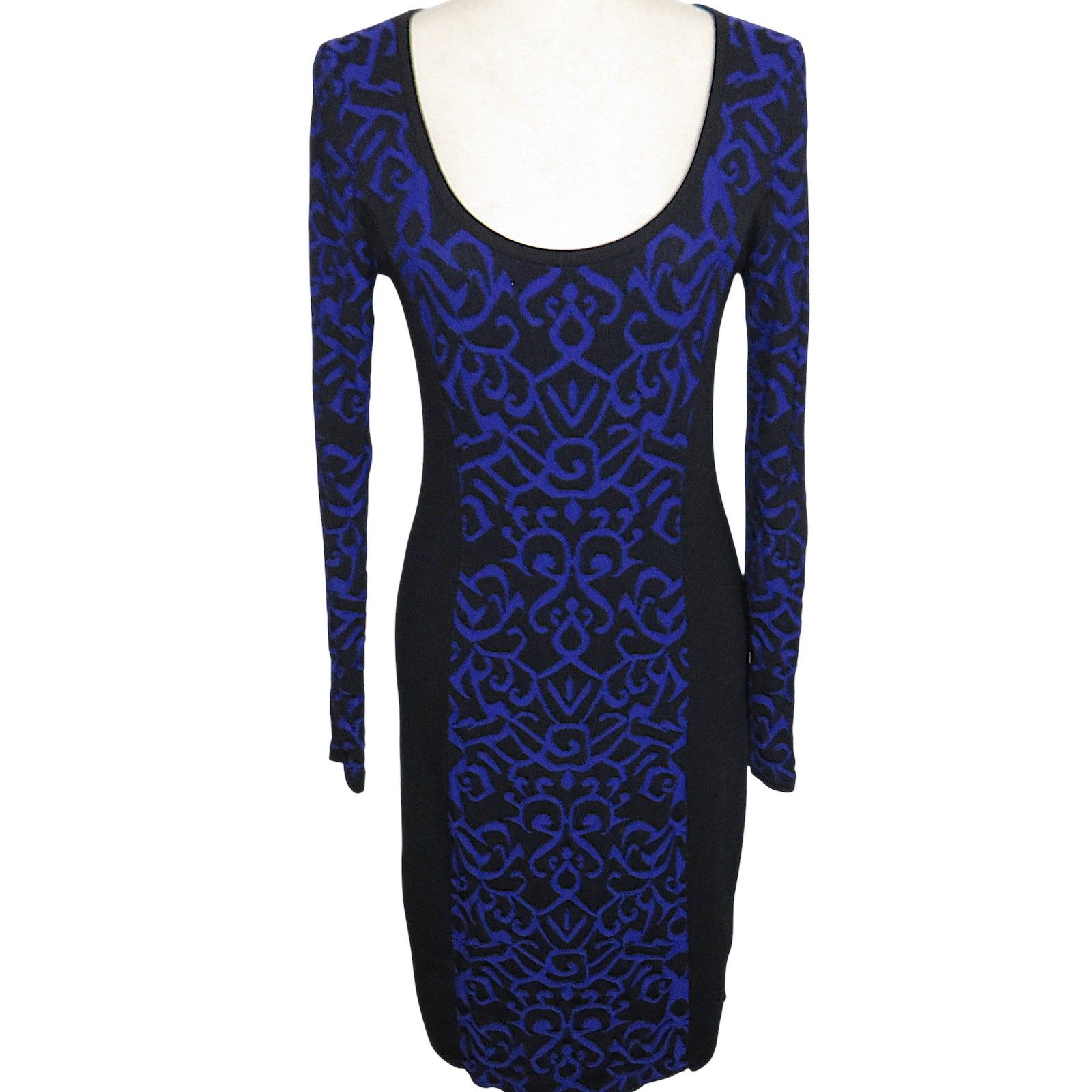 Carmen Marc Valvo Jacquard Knit Long Sleeve Bodycon Dress Size Medium
